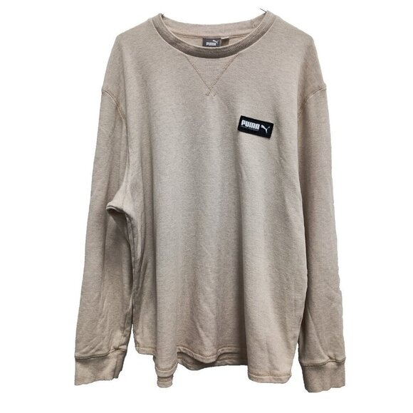 Puma Mens Sweatshirt Size Large Beige Pullover Chest Logo Activewear Loungewear - Picture 1 of 8
